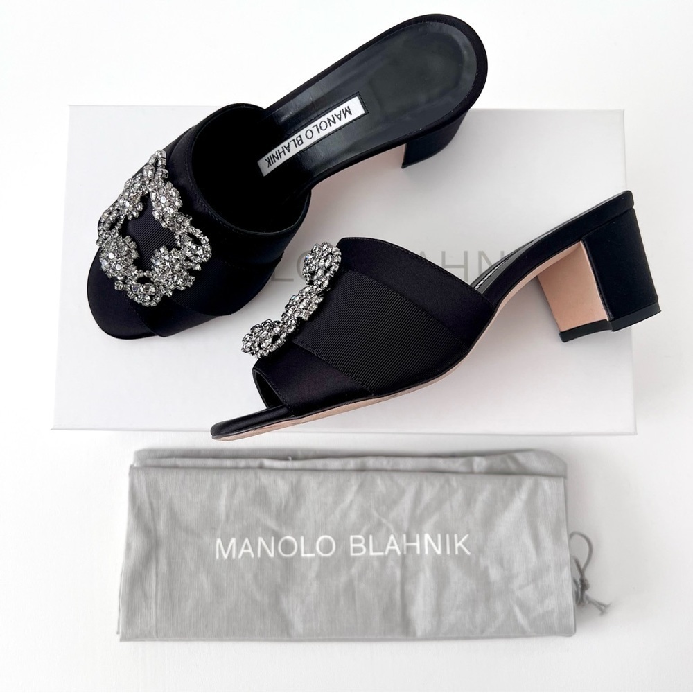 MANOLO BLAHNIK | Martanew Black Satin Jewel Buckle Mules EU 36 US 6 - Picture 2 of 13